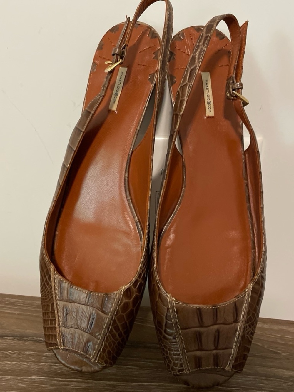 Max Studio Croc Embossed Slingback Flats Size10 Brown Minimalist Preppy Normcore